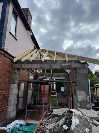 Single storey extension and roof frame