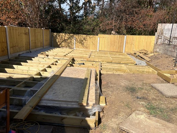 Decking and base for summer house